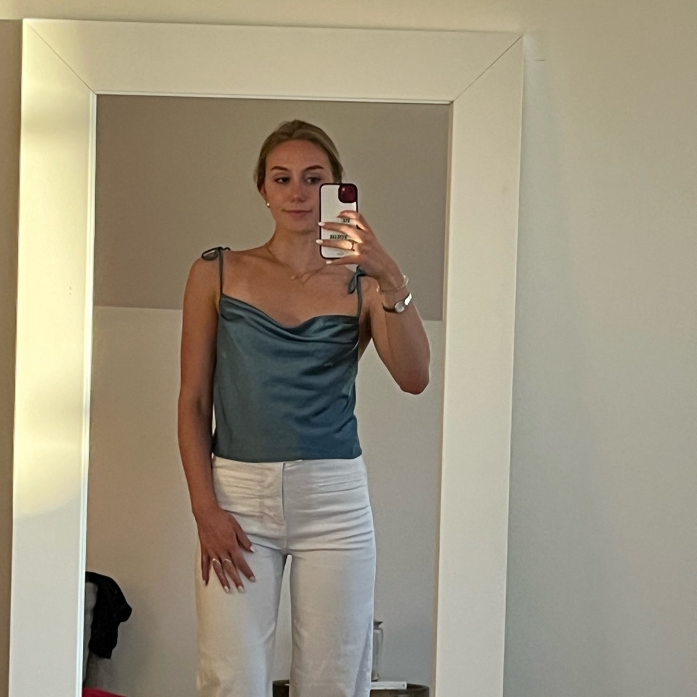 Princess Polly Blue Satin Tank with Tie Straps